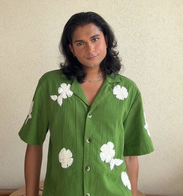 Topshop resort shirt in green with raffia flowers - part of a set