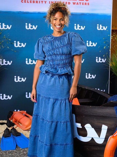 Reclaimed Vintage tiered maxi skirt in blue denim wash - part of a set