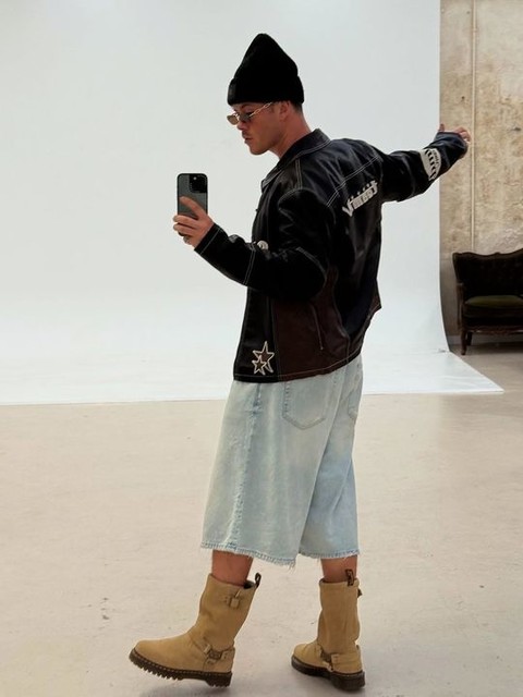 Reclaimed Vintage unisex leather look motor jacket in black and brown