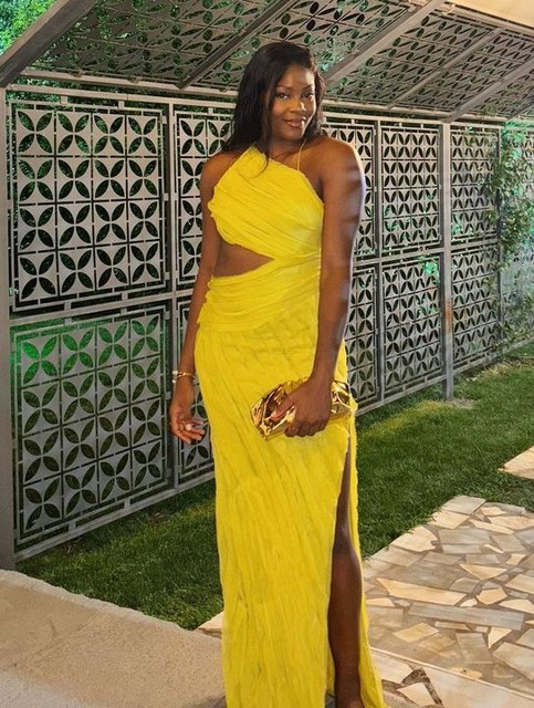 ASOS DESIGN Tall raw edge asymmetric cut out maxi dress in lime green