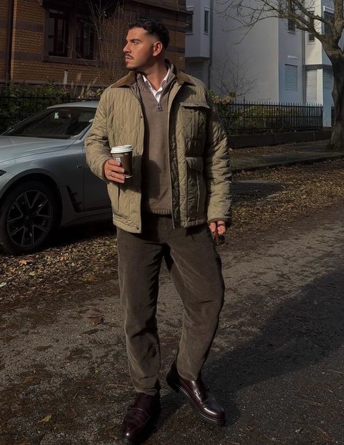 Jack & Jones quilted jacket with corduroy collar in beige