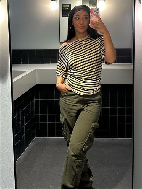 COLLUSION off shoulder drapey top in yellow micro stripe