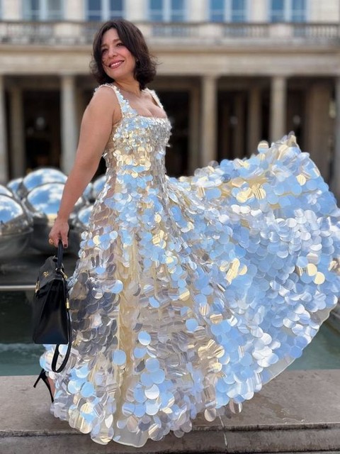 ARRANGE embellished paillette sequin square neck full skirt midi dress in blue