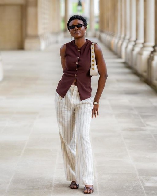 Mango stripe linen mix co-ord trousers in white