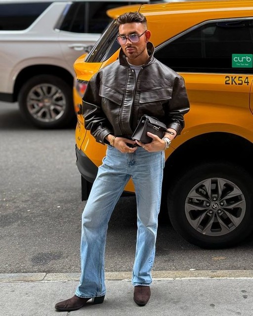 Topshop faux leather bubble boxy zip up pocket bomber jacket in washed brown