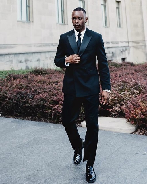 ASOS DESIGN double breasted tuxedo suit jacket in black texture