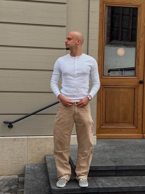 ASOS DESIGN muscle fit long sleeve T-shirt with henley neck in white rib 