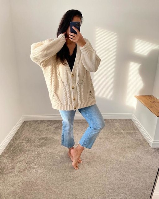 cable knit cream cardigan