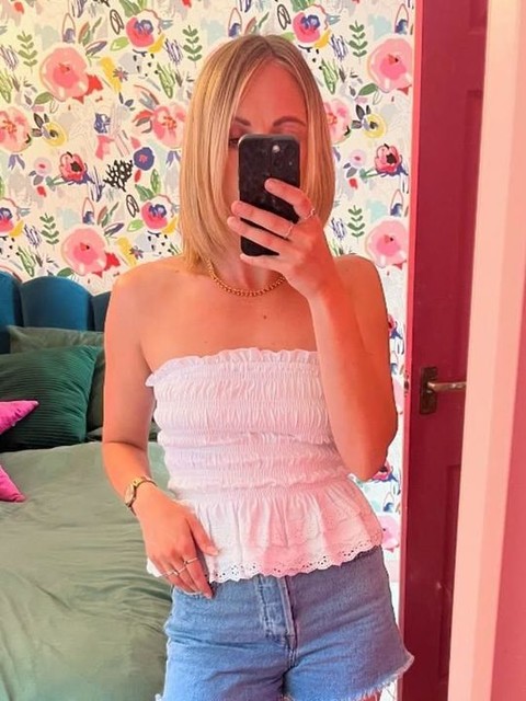 ASOS DESIGN shirred bandeau top with ruffle hem in white