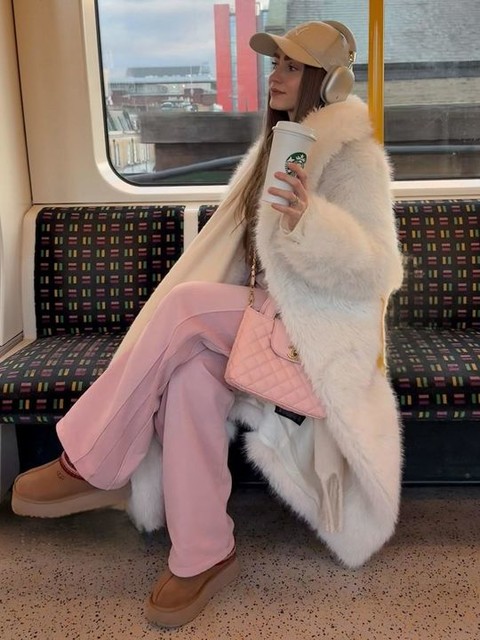 ASOS DESIGN Petite longline belted faux fur coat in cream