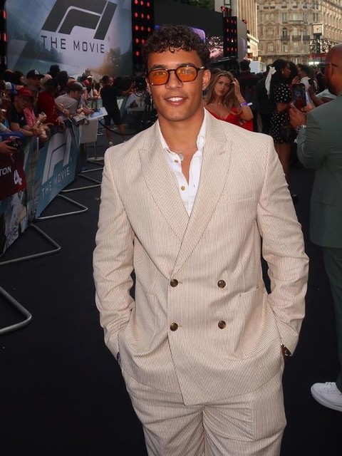 Selected Homme linen blend relaxed fit blazer in cream pinstripe