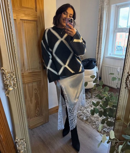 ASOS DESIGN satin & lace hanky hem midi skirt in silver