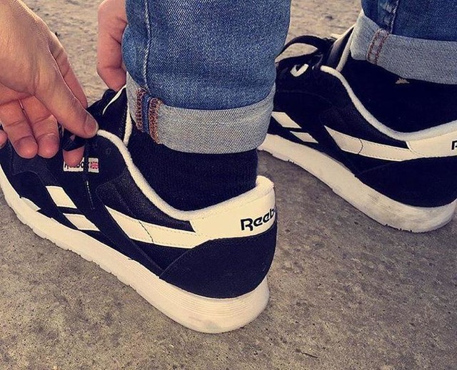black and white nylon reebok