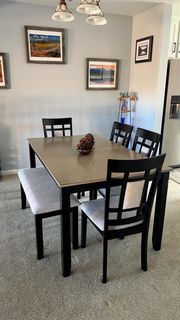 Paige Grey + Black Wood Rectangular Two Tone 60" Dining With Bench + Side Chair Set For 6