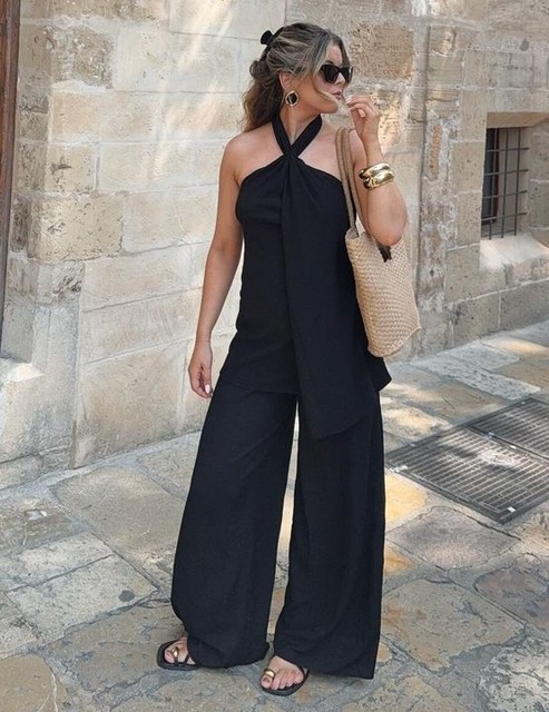 Pull&Bear Voluminous crepe pants in black