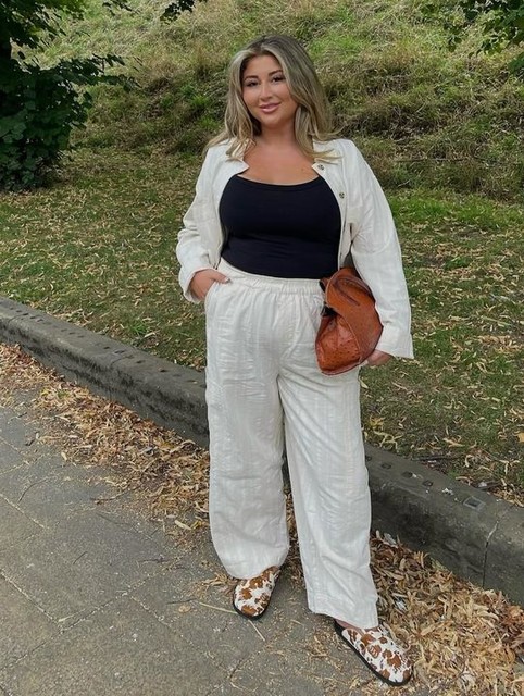 ASOS DESIGN Curve cotton barrel leg trousers with utility pockets co-ord in ecru stripe
