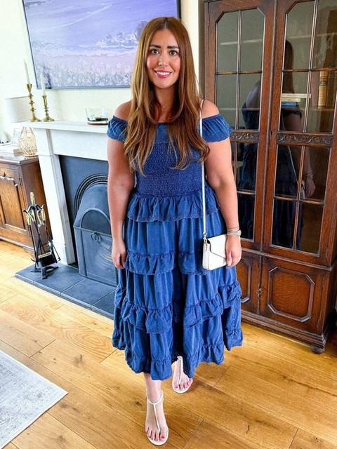 ASOS DESIGN premium shirred bodice with ruffle broderie detail maxi dress
