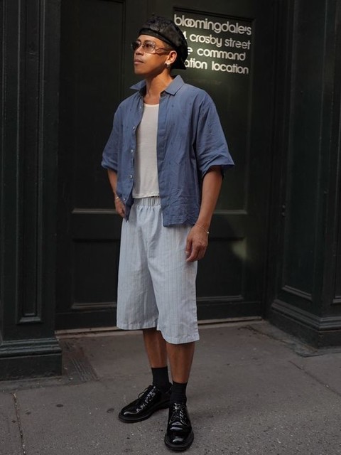 ASOS DESIGN boxy oversized shirt with embroidery in navy