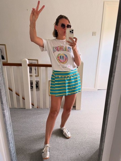 ASOS DESIGN wrap skort in blue & green stripe