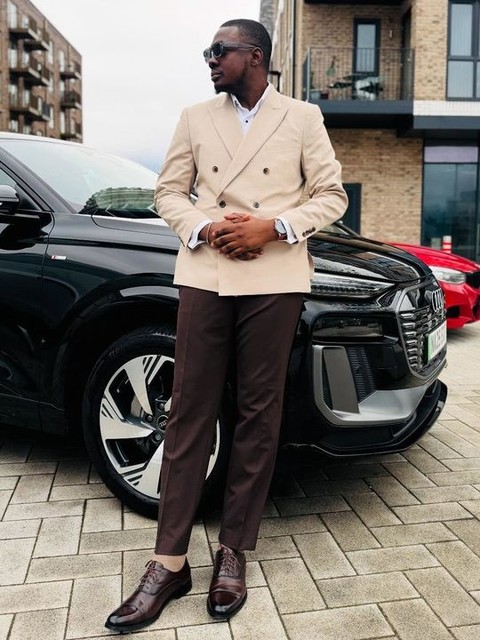 ASOS DESIGN double breasted slim suit jacket in beige