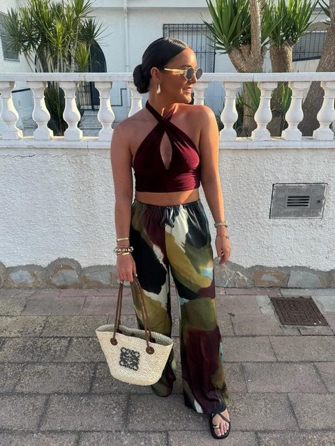 Bershka gathered halter top in burgundy