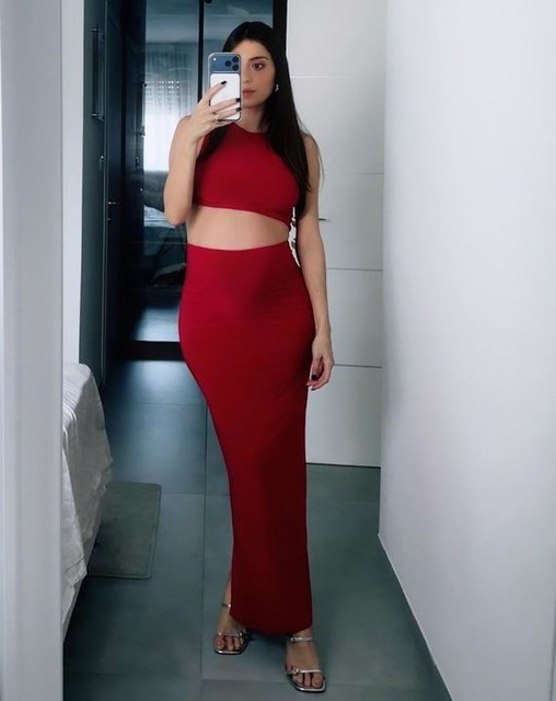 Missyempire double layered slinky high waisted maxi skirt co-ord in red