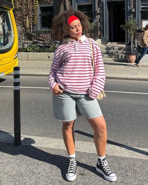 Topshop stripe long sleeve polo top in pink