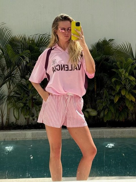ASOS DESIGN oversized football shirt with valencia graphic in pink