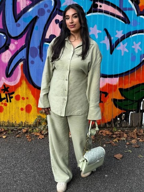 ASOS DESIGN modal tie waist wide leg trouser in olive co ord