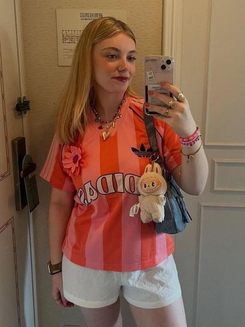 adidas Originals oversized football top in pink and orange stripe