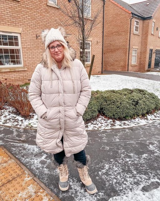Beige faux fur trim padded longline coat clearance