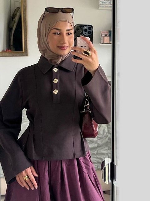 ASOS DESIGN long sleeve hardware detail corset seam top in chocolate