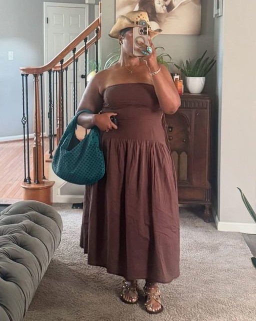 ASOS DESIGN Curve dropped waist bandeau maxi dress with lace up side detail in chocolate