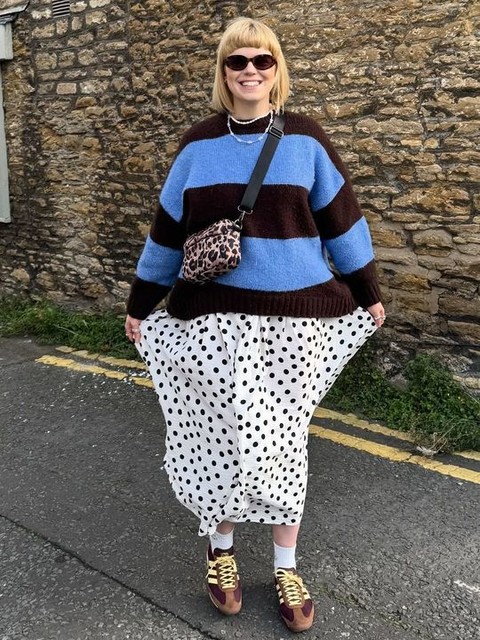 ASOS DESIGN oversized striped crew neck sweater in chocolate and blue