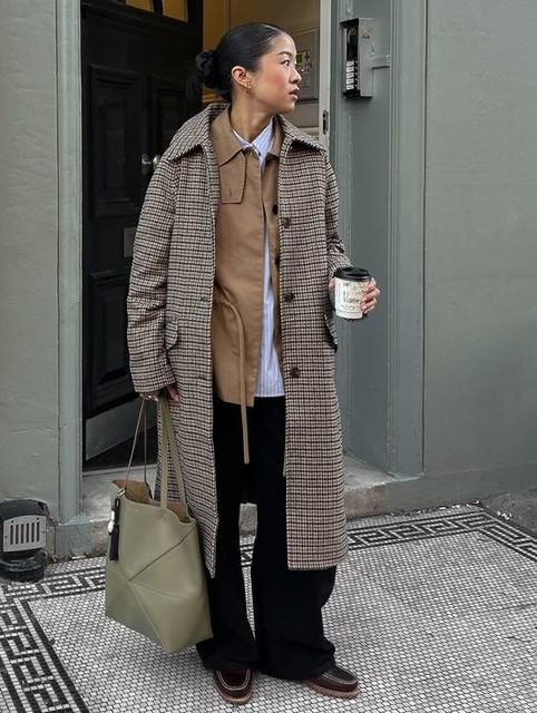 ASOS DESIGN quilt lined mid length coat in heritage check