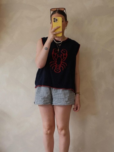 ASOS DESIGN knitted lobster tank top in navy