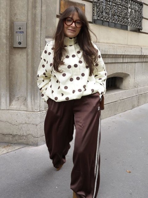 ASOS DESIGN funnel neck athletic shirt in buttermilk polka dots