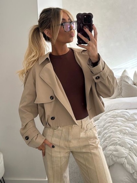 ASOS DESIGN bubble hem cropped trench coat in stone