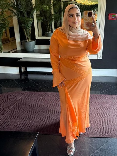 ASOS DESIGN washed satin cowl neck maxi dress with lace details in orange