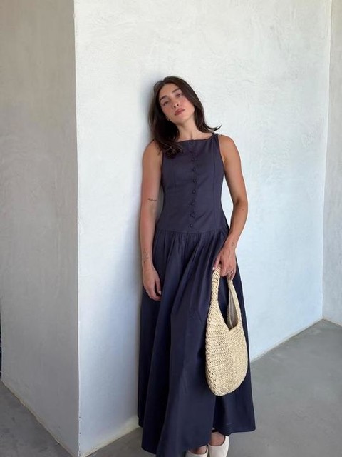 ASOS DESIGN slash neck button down dropped waist maxi dress in deep navy