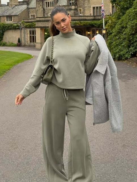 Mango high neck sweatshirt co-ord in khaki