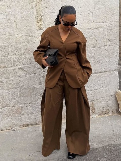 ARRANGE twill sculpted blazer co-ord in brown