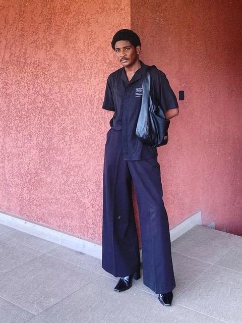 ASOS DESIGN super baggy trousers in black linen blend