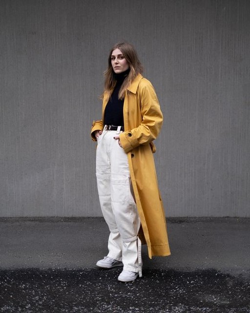 yellow trench coat