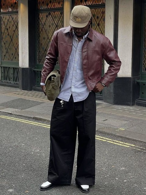 Bershka boxy fit faux leather jacket in burgundy