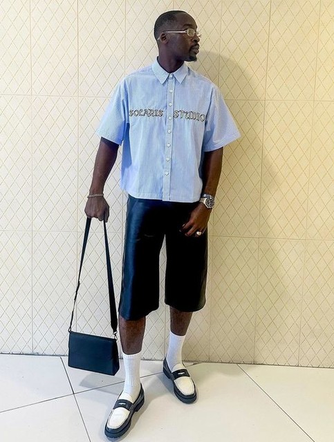 ASOS DESIGN oversized shirt with embroidery in blue stripe