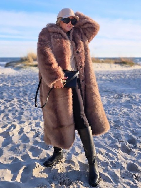 ASOS DESIGN midi faux fur coat in orange stripe