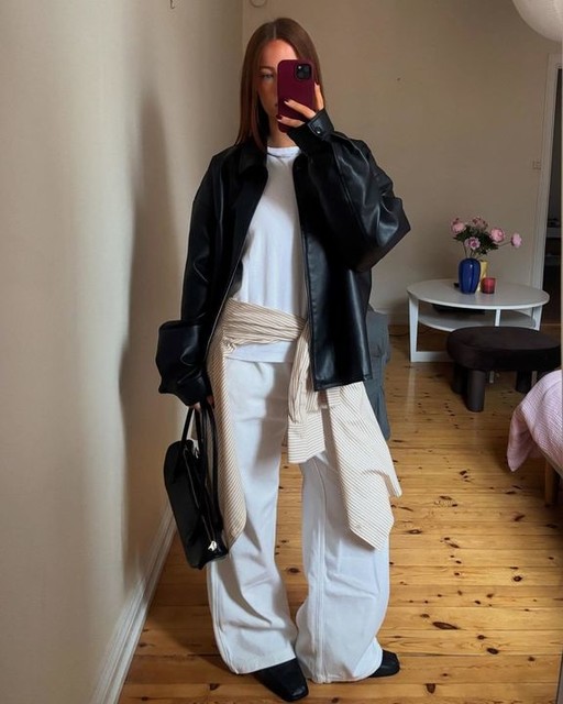 ASOS DESIGN leather look oversized bomber jacket in black