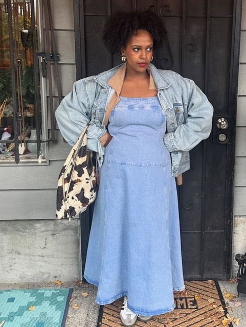 Topshop denim dropped waist midi dress in bleach