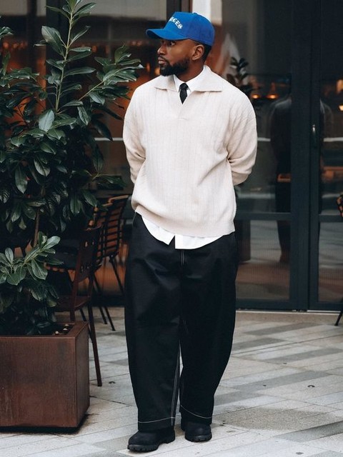 ASOS DESIGN oversized long sleeve knitted rib notch neck polo in stone 